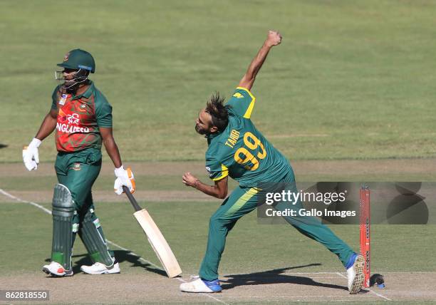 Imran Tahir of the Proteas during the 2nd Momentum ODI match between South Africa and Bangladesh at Boland Park on October 18, 2017 in Paarl, South...