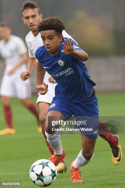 Jacob Maddox of Chelsea during the UEFA Youth League group C match between Chelsea FC U19 and AS Roma U19 at Chelsea Training Ground on October 18,...