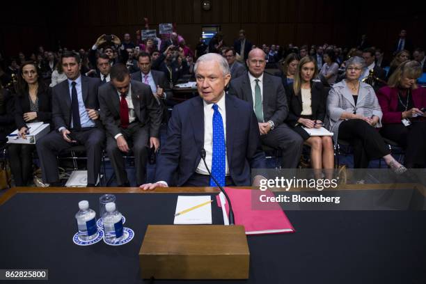 Jeff Sessions, U.S. Attorney general, arrives to testify during a Senate Judiciary Committee hearing in Washington, D.C., U.S., on Wednesday, Oct....