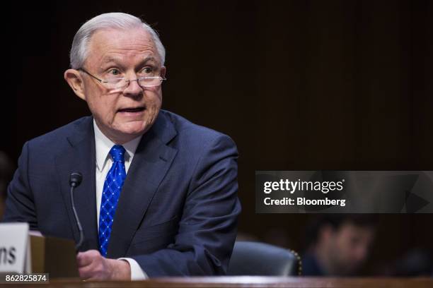 Jeff Sessions, U.S. Attorney general, testifies during a Senate Judiciary Committee hearing in Washington, D.C., U.S., on Wednesday, Oct. 18, 2017....