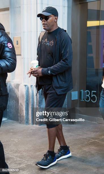 Actor Samuel L. Jackson is seen heading to the set of 'Glass', a sequel to M. Night Shyamalan's thriller Unbreakable on October 18, 2017 in...