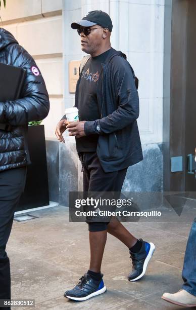 Actor Samuel L. Jackson is seen heading to the set of 'Glass', a sequel to M. Night Shyamalan's thriller Unbreakable on October 18, 2017 in...