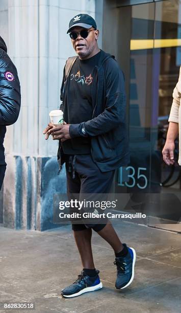 Actor Samuel L. Jackson is seen heading to the set of 'Glass', a sequel to M. Night Shyamalan's thriller Unbreakable on October 18, 2017 in...