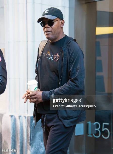 Actor Samuel L. Jackson is seen heading to the set of 'Glass', a sequel to M. Night Shyamalan's thriller Unbreakable on October 18, 2017 in...