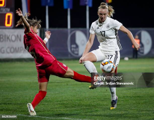Annalena Rieke of Germany in action Miljana Smiljkovic of Serbia during the international friendly match between U19 Women's Serbia and U19 Women's...