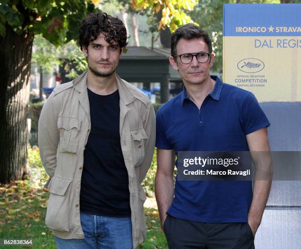 French actor Louis Garrel and French director Michel Hazanavicius attend a photocall for 'Redoubtable ' on October 18, 2017 in Rome, Italy....