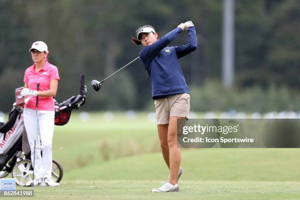 Michigan's Kathy Lim on the 1st tee during the first round of the Ruth's Chris Tar Heel Invitational Women's Golf Tournament on October 13 at the UNC...