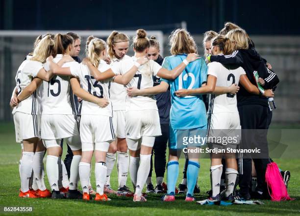 Players of Germany U19 team looks dejected after the international friendly match between U19 Women's Serbia and U19 Women's Germany at stadium Kralj...