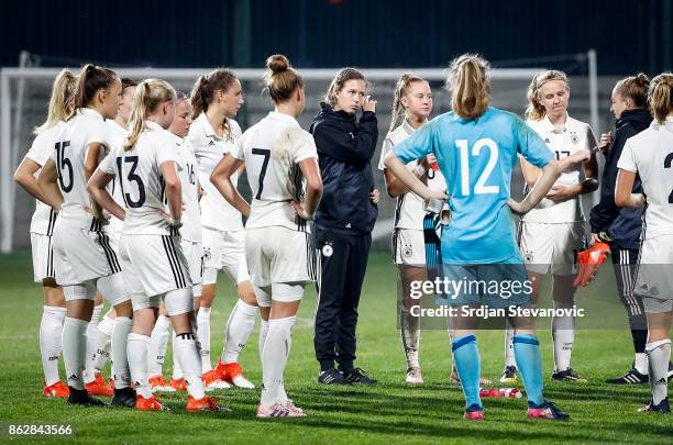 Players of Germany U19 team looks dejected after the international friendly match between U19 Women's Serbia and U19 Women's Germany at stadium Kralj...