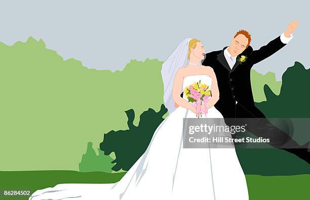 silly bride and groom - ginger man stock illustrations