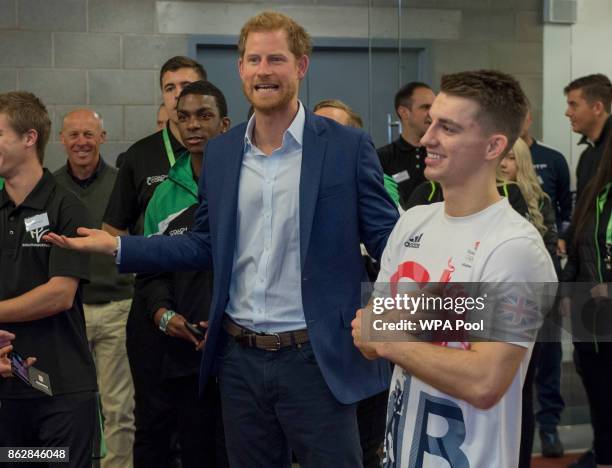 Prince Harry attends the Coach Core graduation ceremony for more than 150 Coach Core apprentices at The London Stadium on October 18, 2017 in London,...