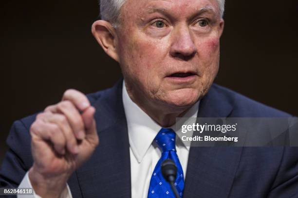 Jeff Sessions, U.S. Attorney general, testifies during a Senate Judiciary Committee hearing in Washington, D.C., U.S., on Wednesday, Oct. 18, 2017....