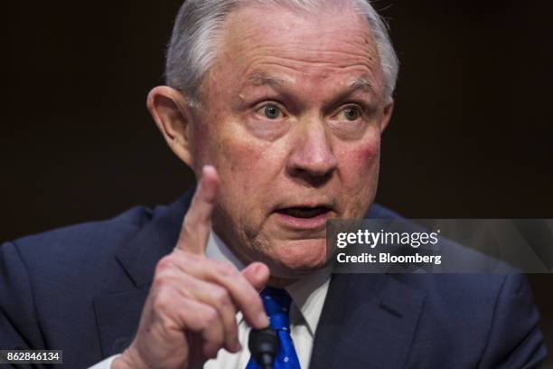 Jeff Sessions, U.S. Attorney general, testifies during a Senate Judiciary Committee hearing in Washington, D.C., U.S., on Wednesday, Oct. 18, 2017....