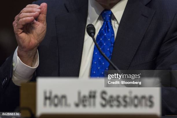 Jeff Sessions, U.S. Attorney general, testifies during a Senate Judiciary Committee hearing in Washington, D.C., U.S., on Wednesday, Oct. 18, 2017....