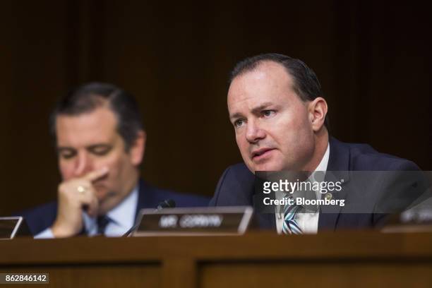 Senator Mike Lee, a Republican from Utah, speaks during a Senate Judiciary Committee hearing with Jeff Sessions, U.S. Attorney general, not pictured,...