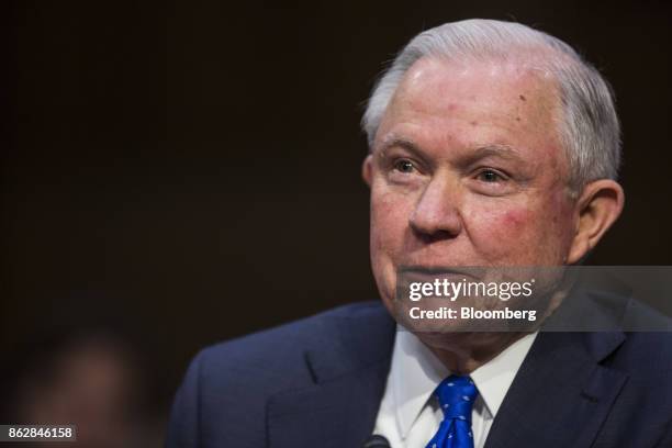 Jeff Sessions, U.S. Attorney general, testifies during a Senate Judiciary Committee hearing in Washington, D.C., U.S., on Wednesday, Oct. 18, 2017....