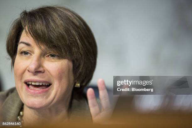 Senator Amy Klobuchar, a Democrat from Minnesota, speaks during a Senate Judiciary Committee hearing with Jeff Sessions, U.S. Attorney general, not...