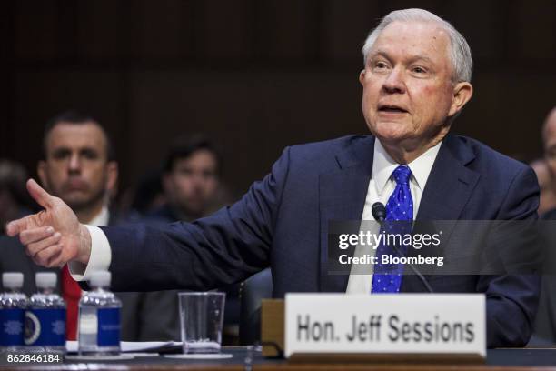 Jeff Sessions, U.S. Attorney general, testifies during a Senate Judiciary Committee hearing in Washington, D.C., U.S., on Wednesday, Oct. 18, 2017....