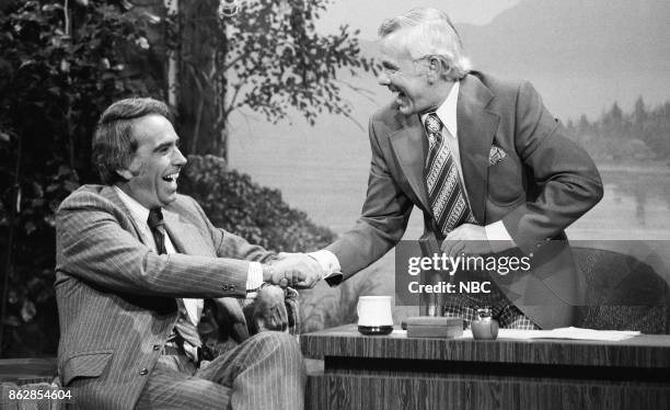 Pictured: New anchor Tom Snyder during an interview with host Johnny Carson on June 7, 1977 --