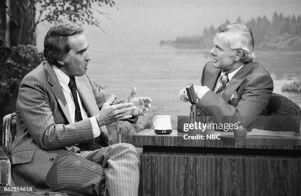 Pictured: New anchor Tom Snyder during an interview with host Johnny Carson on June 7, 1977 --