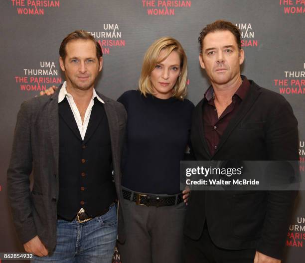 Josh Lucas, Uma Thurman and Marton Csoka attend the Meet & Greet Photo Call for the cast of Broadway's 'The Parisian Woman' at the New 42nd Street...