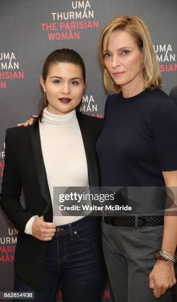 Phillipa Soo and Uma Thurman attend the Meet & Greet Photo Call for the cast of Broadway's 'The Parisian Woman' at the New 42nd Street Studios on...