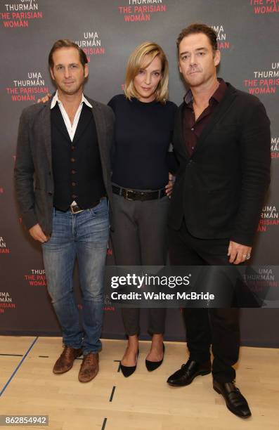 Josh Lucas, Uma Thurman and Marton Csoka attend the Meet & Greet Photo Call for the cast of Broadway's 'The Parisian Woman' at the New 42nd Street...