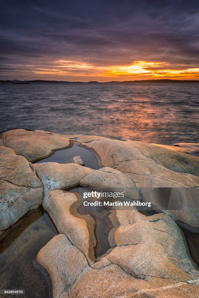 Bohuslan rocks at sunset
