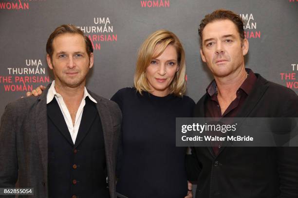 Josh Lucas, Uma Thurman and Marton Csoka attend the Meet & Greet Photo Call for the cast of Broadway's 'The Parisian Woman' at the New 42nd Street...