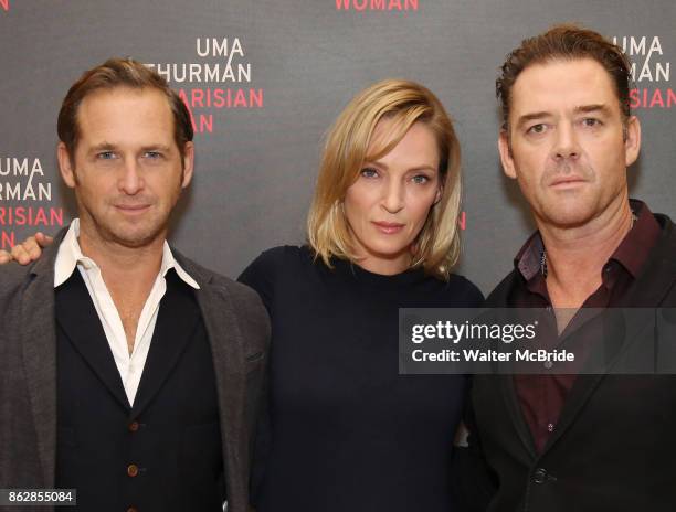 Josh Lucas, Uma Thurman and Marton Csoka attend the Meet & Greet Photo Call for the cast of Broadway's 'The Parisian Woman' at the New 42nd Street...