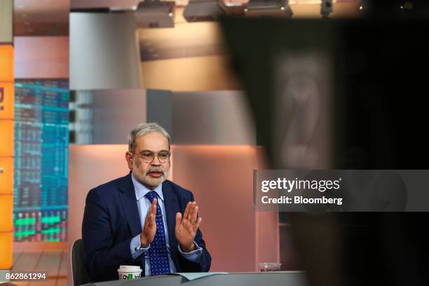 Binky Chadha, chief global strategist of Deutsche Bank Securities Inc., speaks during a Bloomberg Television interview in New York, U.S., on...