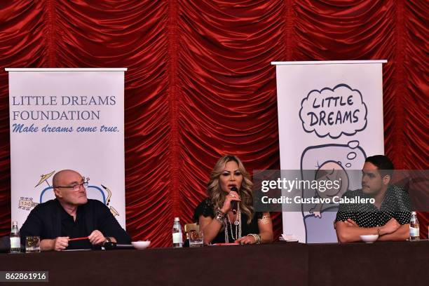 Phil Collins and Orianne Cevey attends the Little Dreams Foundation Gala Press Conference at Faena Hotel on October 18, 2017 in Miami Beach, Florida.