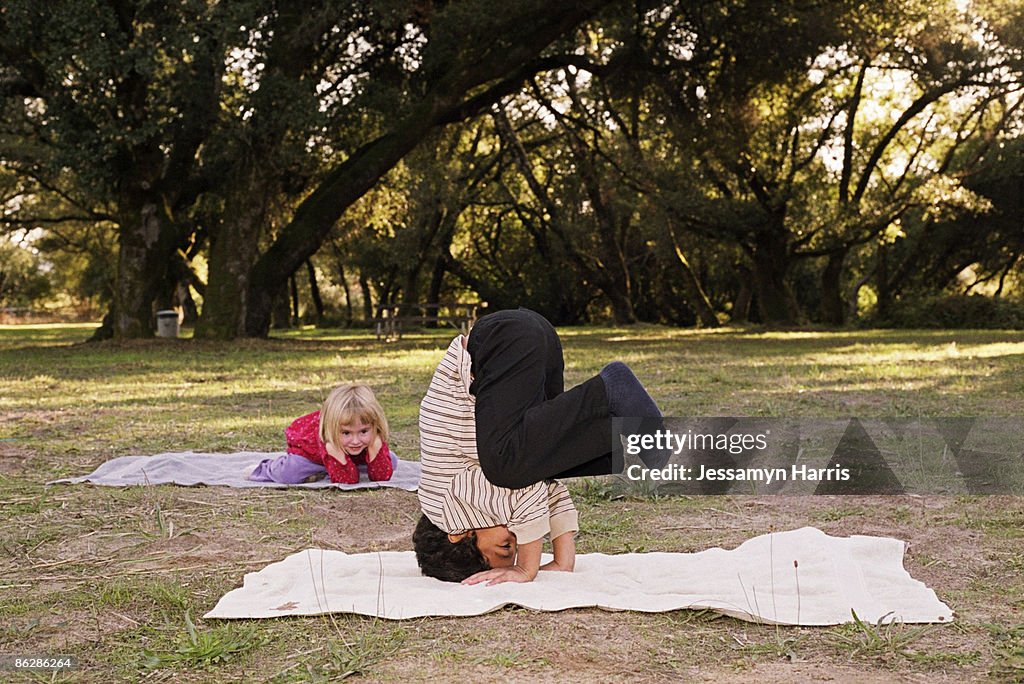 Boy doing headstand