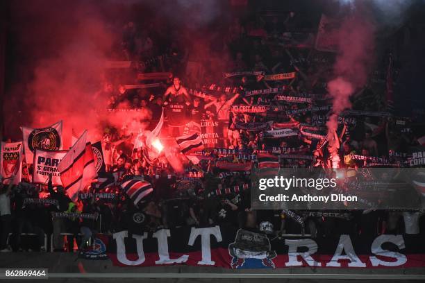 Fans of PSG during the UEFA Champions League match between RSC Anderlecht and Paris Saint-Germain at Constant Vanden Stock Stadium on October 18,...