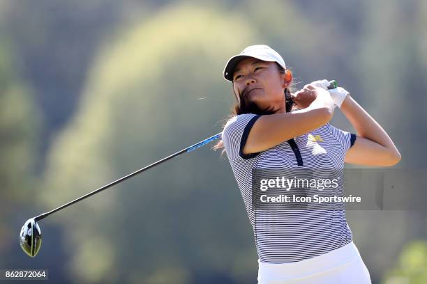 Michigan's Megan Kim on the 1st tee during the second round of the Ruth's Chris Tar Heel Invitational Women's Golf Tournament on October 14 at the...