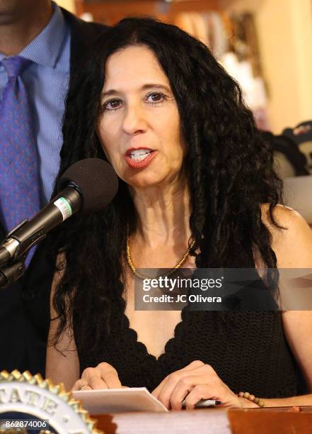 Founder/president of Social Compassion in Legislation Judie Mancuso speaks during a press conference celebrating Calfornia Governor Jerry Brown...