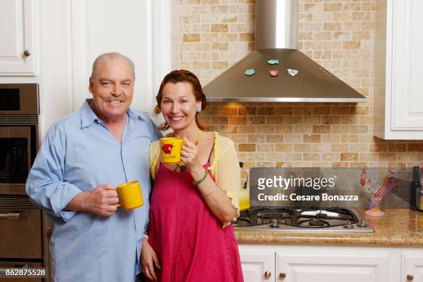 Actor Stacy Keach and wife Malgosia Tomassi photographed at home on April 28 in Los Angeles, California.