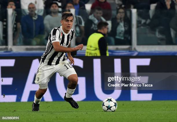 Paulo Dybala of Juventus in action during the UEFA Champions League group D match between Juventus and Sporting CP at Juventus Stadium on October 18,...