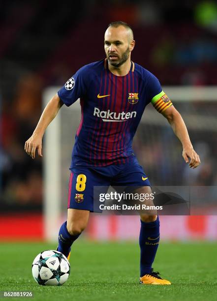 Andres Iniesta of Barcelona in action during the UEFA Champions League group D match between FC Barcelona and Olympiakos Piraeus at Camp Nou on...