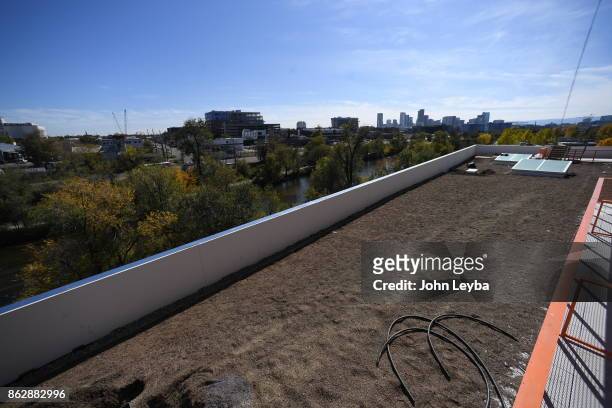 Look at the Green Roof under construction at Flight office building on October 18, 2017 in Denver, Colorado. The Denver Green Roof Initiative on the...