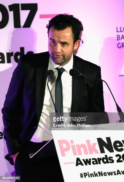 Daniel Mays speaks on stage at the Pink News Awards 2017 held at One Great George Street on October 18, 2017 in London, England.