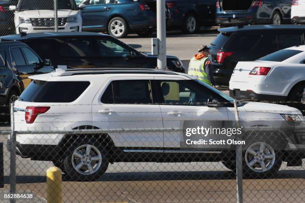 Ford Explorers leave the assembly line at Ford's Chicago Assembly Plant on October 18, 2017 in Chicago, Illinois. Responding to consumer concerns...