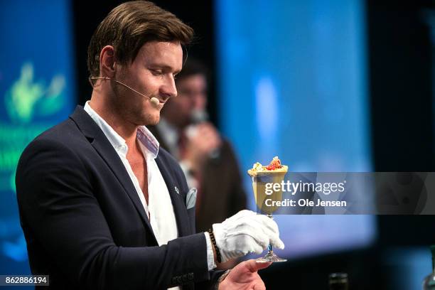 Tommy Komljenovic Christofferof Sweden competes in the International Bartender Association's World Cocktail Championship 2017 final on October 18,...