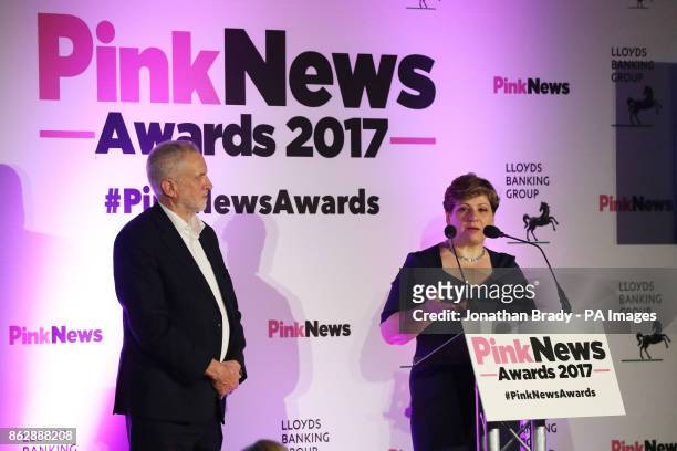 Labour Leader Jeremy Corbyn and Emily Thornberry during the the PinkNews awards dinner at One Great George Street in London.