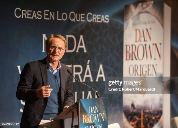 Dan Brown presents his new book 'Origen' at La Pedrera on October 18, 2017 in Barcelona, Spain.