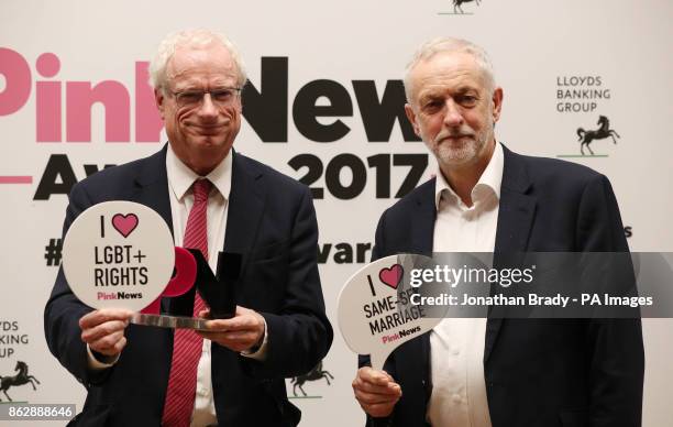 Labour leader Jeremy Corbyn and Chris Smith during the the PinkNews awards dinner at One Great George Street in London.