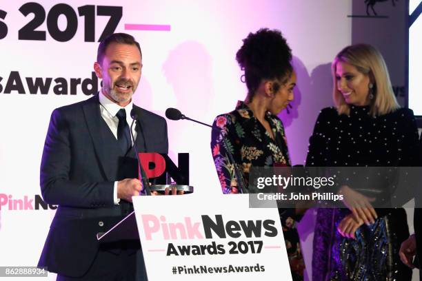 Stacey Soloman presents joint Ally awards to actors Daniel Brocklebank for television show Coronation Street, and Pearl Mackie for television show...