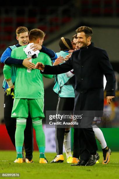 Raphael Wicky head coach of FC Basel celebrates after the UEFA Champions League Group A soccer match between CSKA Moscow and Basel at VEB Arena in...