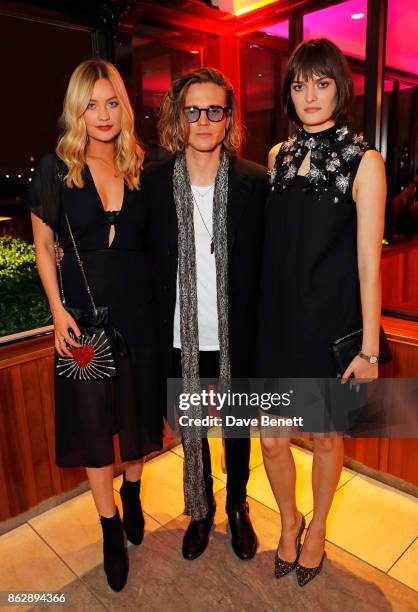 Laura Whitmore, Dougie Poynter and Sam Rollinson attend the launch of The Trafalgar St. James in the hotel's spectacular new bar The Rooftop on...