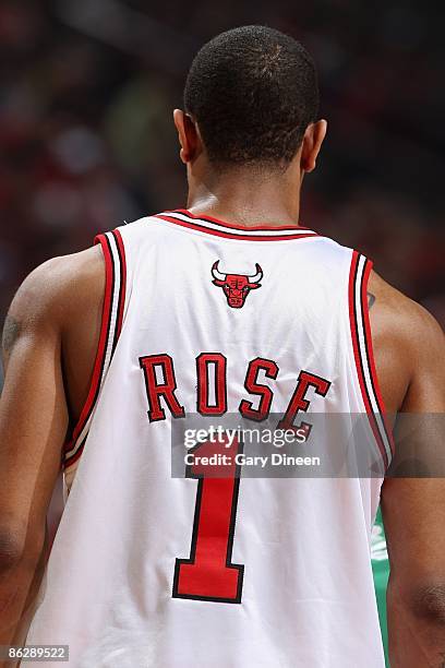 Derrick Rose of the Chicago Bulls takes a break from the action in Game Four of the Eastern Conference Quarterfinals against the Boston Celtics...